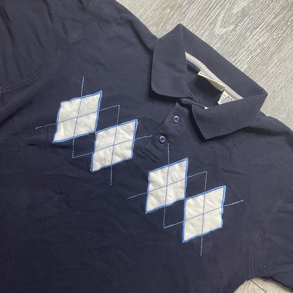 Banana Jack Polo Argyle Design Black, Blue, White Vintage 90s Size M